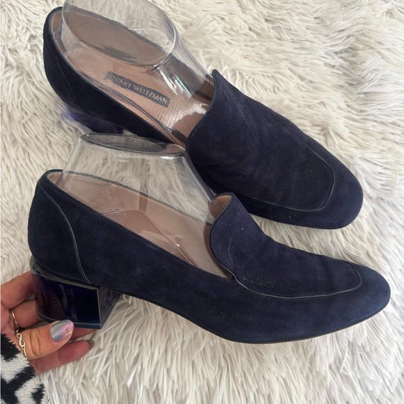 Stuart Weitzman Dark Blue Suede Loafers - Picture 6 of 6